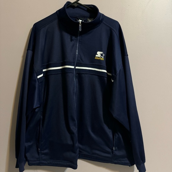 VTG Starter Men Jacket XL Navy Blue Long Sleeve Full Zip‎ Logo Sports * - Picture 1 of 7